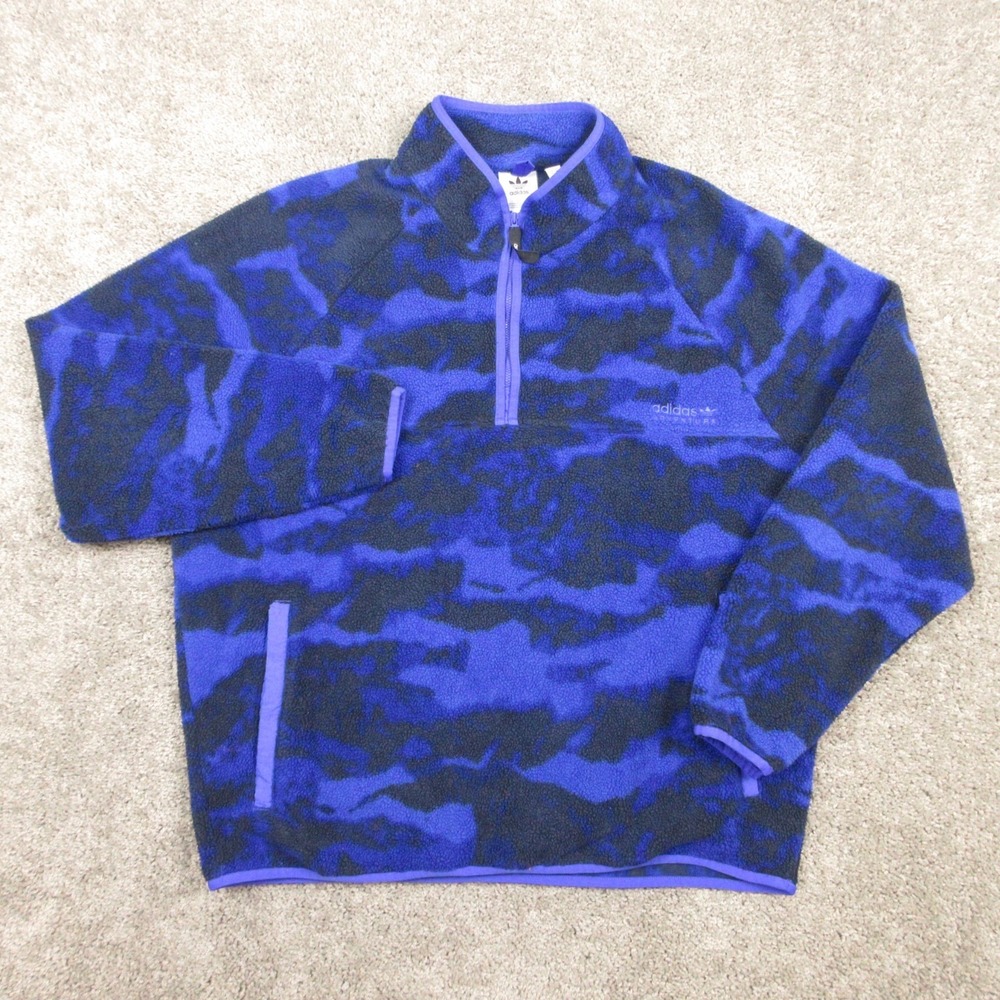Adidas‎ Jacket Mens XL Blue Camo Adventure Polar Fleece 1/2 Zip Pullover Outdoor
